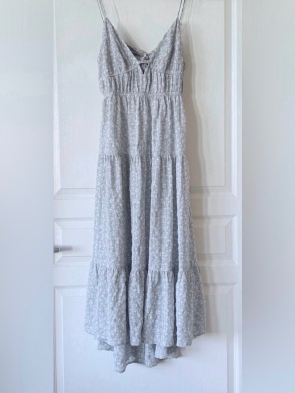 Sophie Rue Light Gray Floral Tiered Maxi Dress - Picture 1 of 3